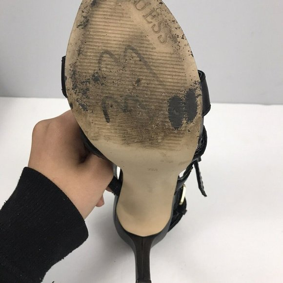Guess GWCooper Black Studded Heels Leather Gold Tone Studs High Heel Shoe 7 N - Picture 5 of 5